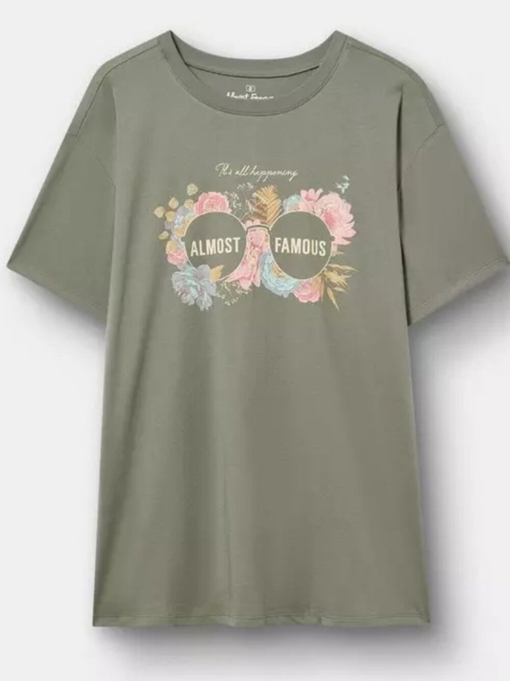 Almost Famous Floral Sunglasses Graphic Tee Women's Relaxed Fit Green Size 2